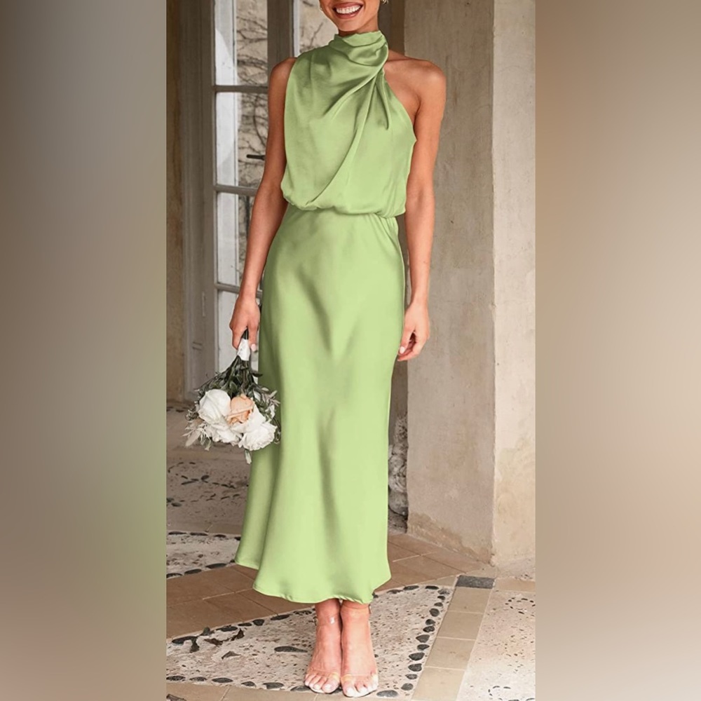 Sage Green Midi Satin Dress